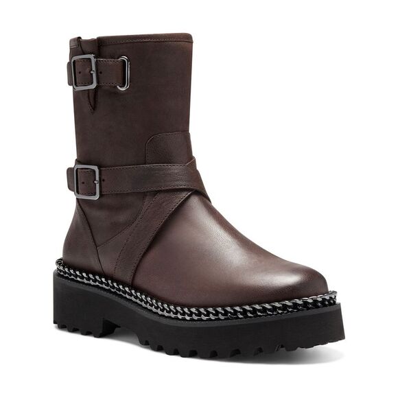 VINCE CAMUTO Womens Brown Chain Messtia Round Toe Platform Leather Booties 5.5 M